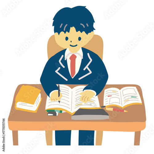 ノートに書いて勉強する男性