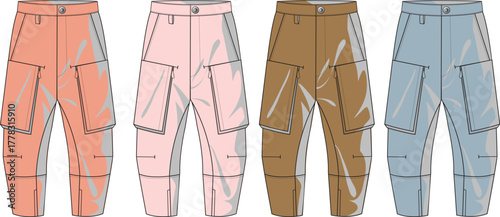 Cargo Pants Color Palette Illustration Stylish Apparel Design Showcase in Four Tones