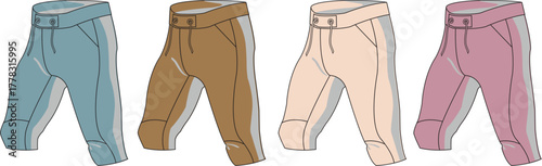 A vibrant vector set of women's athletic knickers, showcasing a colorful collection of capri pants for fitness and fashion