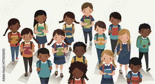 Diverse Children With Backpacks Holding Books Ready For School