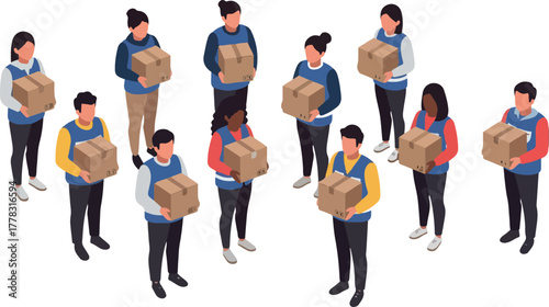 Diverse Group Of People Holding Cardboard Delivery Boxes