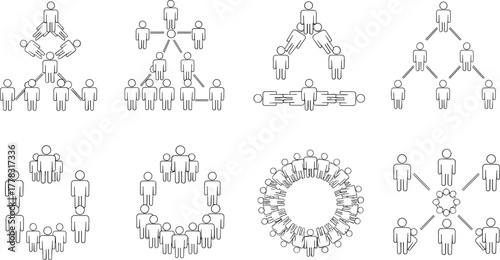 Silhouette people vector illustration, organizational structure, teamwork, hierarchy,