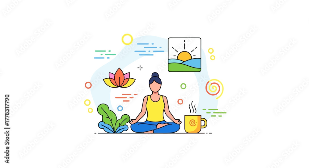 Obraz premium Illustration of a woman meditating cross-legged