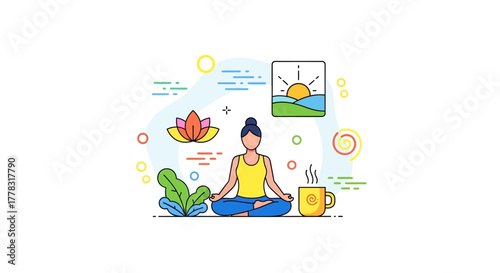 Illustration of a woman meditating cross-legged