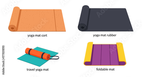 Four different yoga mats on a white background.