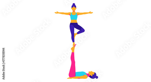 Illustration of two women in yoga poses stacked