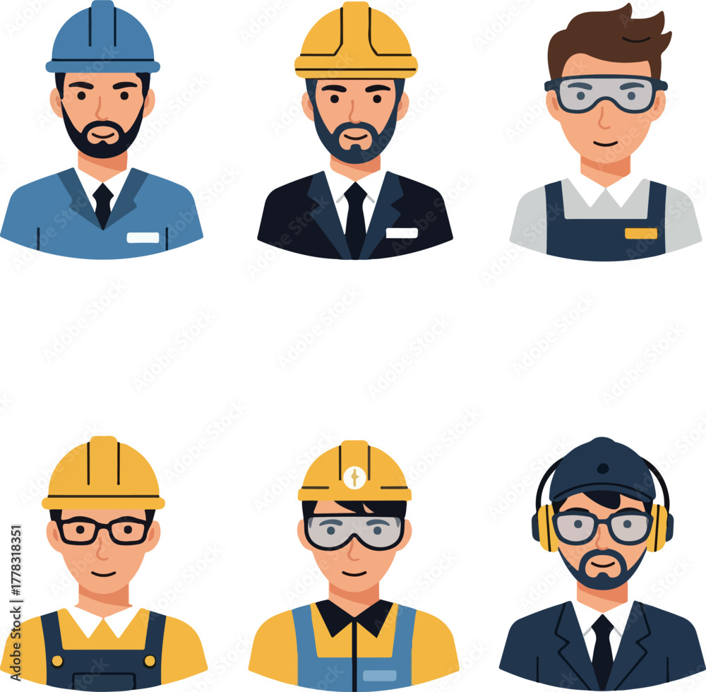 Naklejka premium Flat Design Male Professionals Construction Engineers And Managers Set