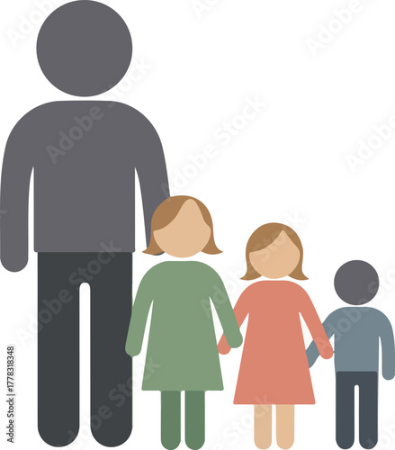 Flat design illustration of a family with two daughters and one son holding hands