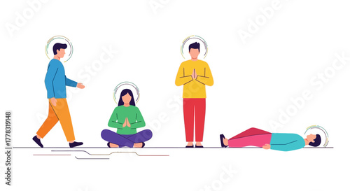 Illustration of four people meditating in