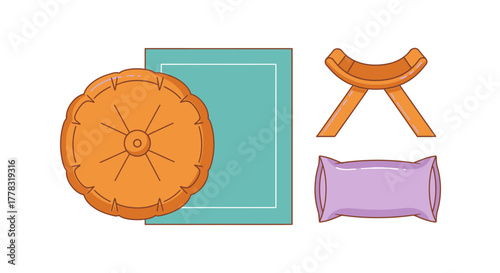 Flat lay of yoga accessories on a white background