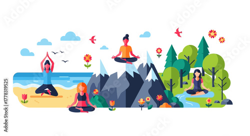 Illustration of people meditating in serene