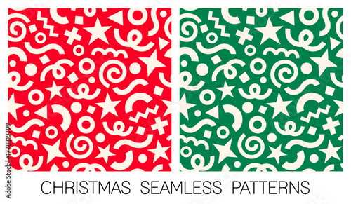 Set of abstract red and green elements seamless pattern design for Christmas and new year celebration.
