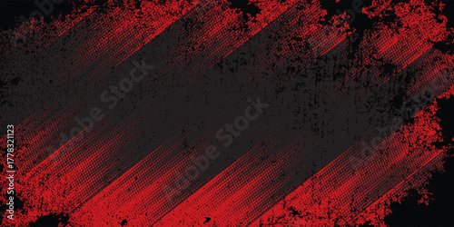 Red and black gradient grunge texture background with halftone dots. Pop art comic sports style vector illustration.