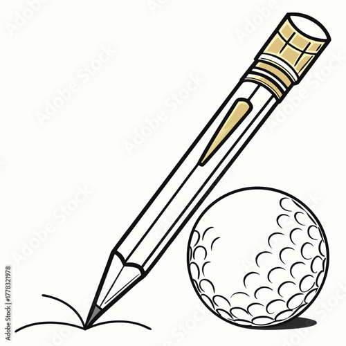 Pencil Drawing a Golf Ball on White Background writing stationery