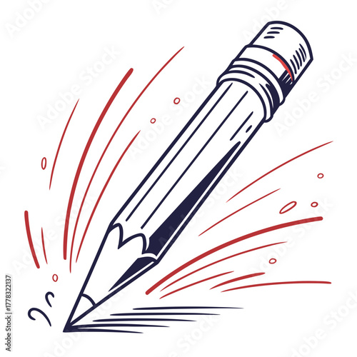 Stylized Pencil Drawing with Red Sparkle Effects Keywords: pencil, drawing, writing, sketch