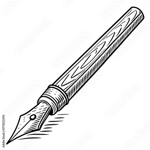 Vintage Ink Pen with Wooden Handle and Nib on White Background fountain pen writing instrument