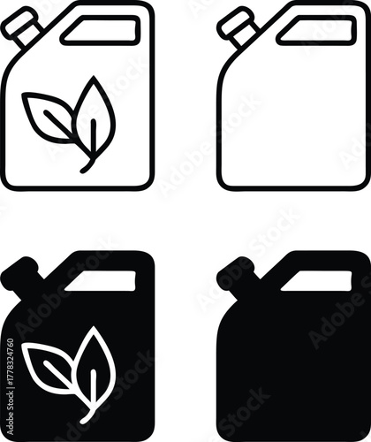 Eco friendly fuel container icons representing renewable bio energy and sustainable resources or Vector Silhouette..eps