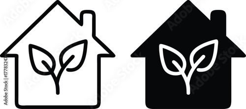Eco Home Icon, Sustainable House and Green Energy Symbol for Environment and Real Estate or Vector Silhouette..eps