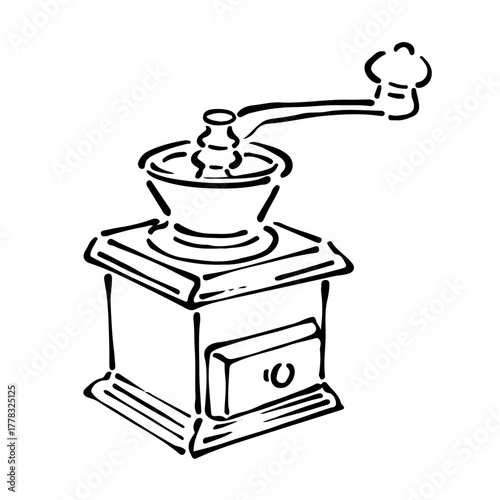 コーヒーミルの手書きイラスト　モノクロ