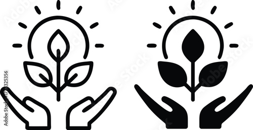 Hands Holding Growing Plant, Eco Growth Sustainability Icon or Vector Silhouette..eps