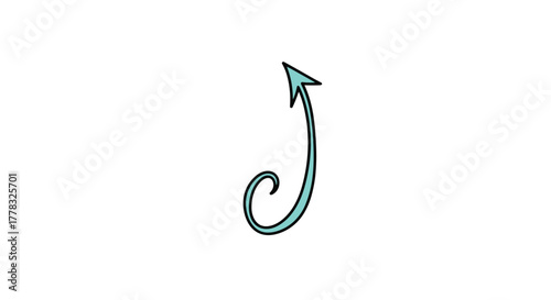 A decorative, hand-drawn light blue arrow with a curly tail points upwards on a white background, symbolizing progress and direction.
