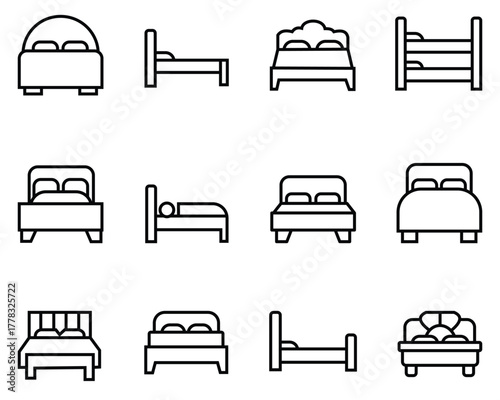 Bed Icon Set in Multiple Styles – Silhouette and Vector Collection Featuring Modern, Minimal, and Bunk Bed Designs for Interior and Furniture Concepts