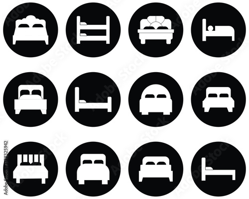 Bed Icon Set in Multiple Styles – Silhouette and Vector Collection Featuring Modern, Minimal, and Bunk Bed Designs for Interior and Furniture Concepts
