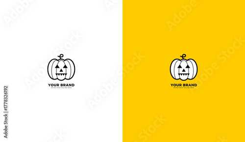 Funny skull pumpkin line logo, funny skull pumpkin icon