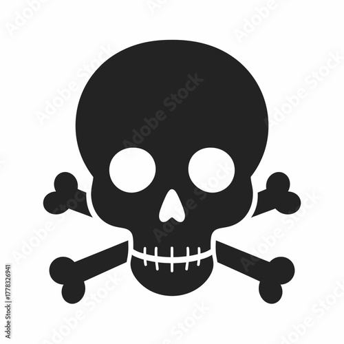 A black and white graphic illustration of a skull and crossbones, a warning symbol.