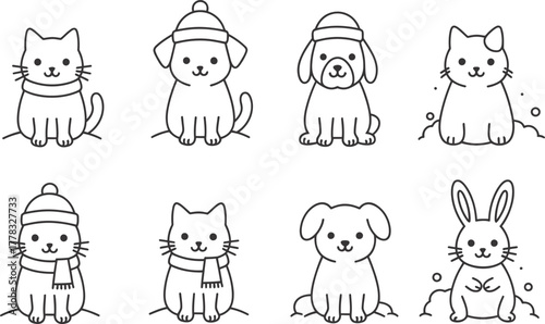 Cute Cartoon Animals in Winter Attire