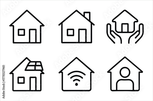 Simple black and white line icons representing various house designs