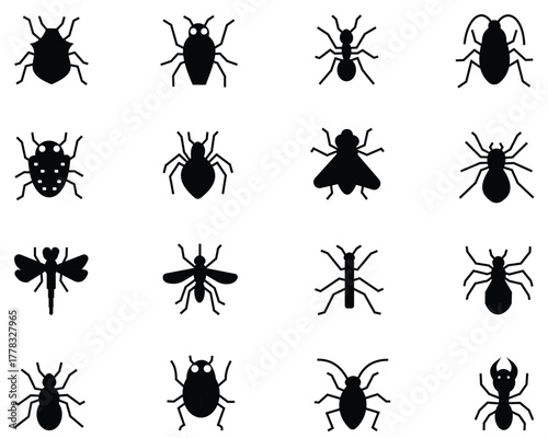 Aphid and Garden Pest Icon Set – Vector Outline and Cartoon Insects for Plants, Gardening, and Nature Illustration