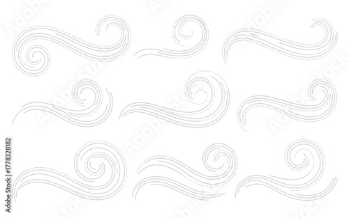 Swirling Wind Lines and Curves on White Background