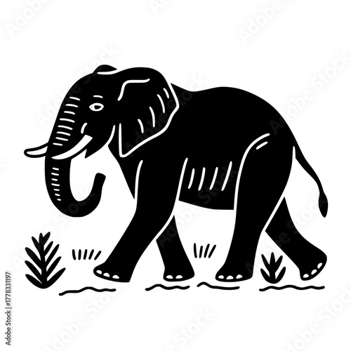 Blackandwhite Illustration Rocket Launching Into Space