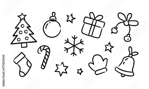 Hand drawn christmas holiday doodle icon set collection