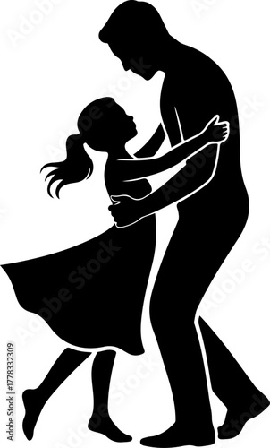 father and daughter dancing silhouette vector illustration