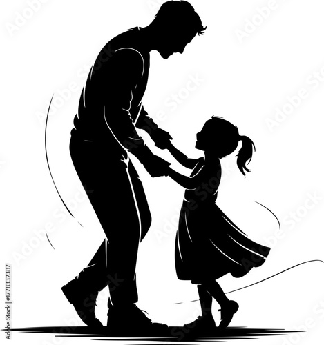 father and daughter dancing silhouette vector illustration