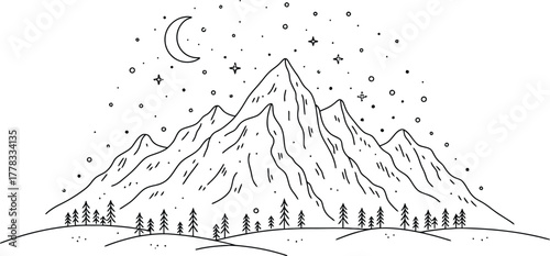 Minimalist Mountain Landscape Under a Starry Night Sky