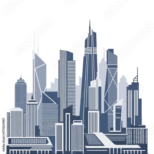 Modern cityscape panorama with diverse skyscrapers and architectural marvels creating a vibrant urban skyline