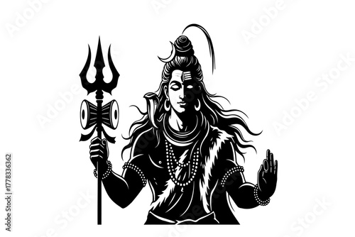 Powerful Lord Shiva with Trishul and serpent, divine Hindu deity symbol of destruction and creation