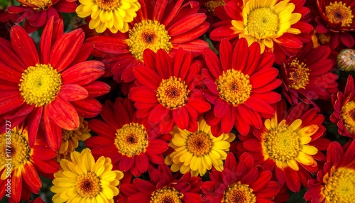 Vibrant red and yellow flowers close-up