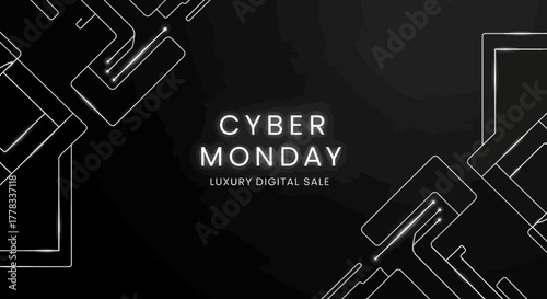 Cyber Monday White on Black Minimal Neon Background