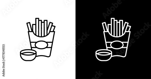 French Fries White Icon Set Design