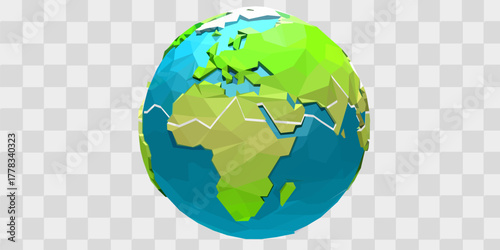 Vector low poly earth illustration. Polygonal globe icon.
