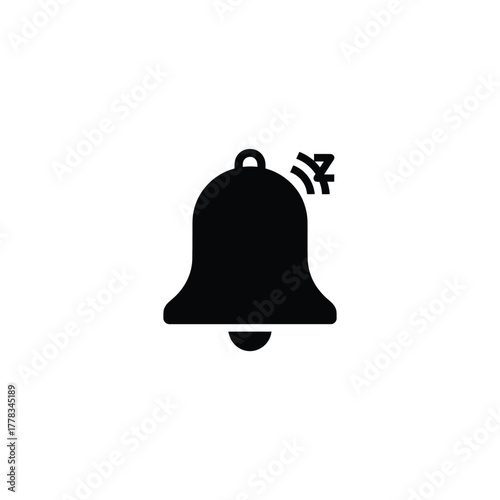 Clean black bell icon emitting sound waves, representing an active notification, system alert, or new message indication in a digital interface, crucial for user engagement and timely updates