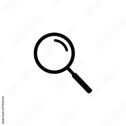 Magnifying glass icon representing search, discovery, and analysis in a minimalist, vector graphic style