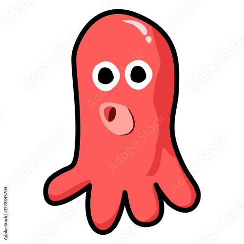 Cartoon Illustration of a Red Octopus