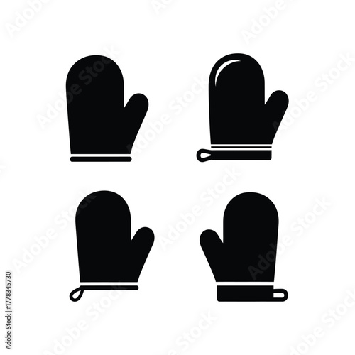 Oven Mitts Icons A set of black oven mitt vectors perfect for cooking or baking projects