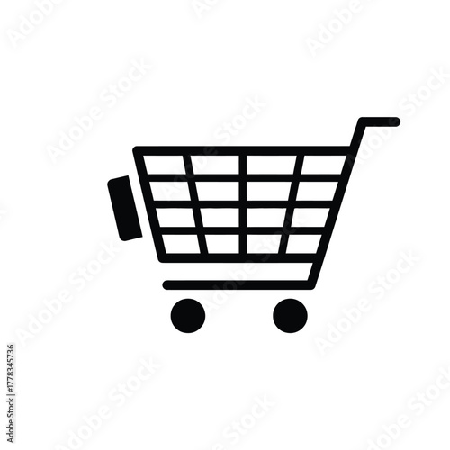 Simple line art illustration of a shopping cart, perfect for e-commerce and retail themes, symbolizing consumerism and purchasing