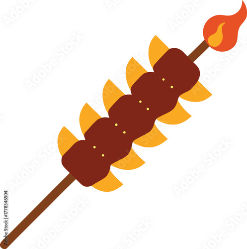 Grilled goat meat skewer illustration on a white background